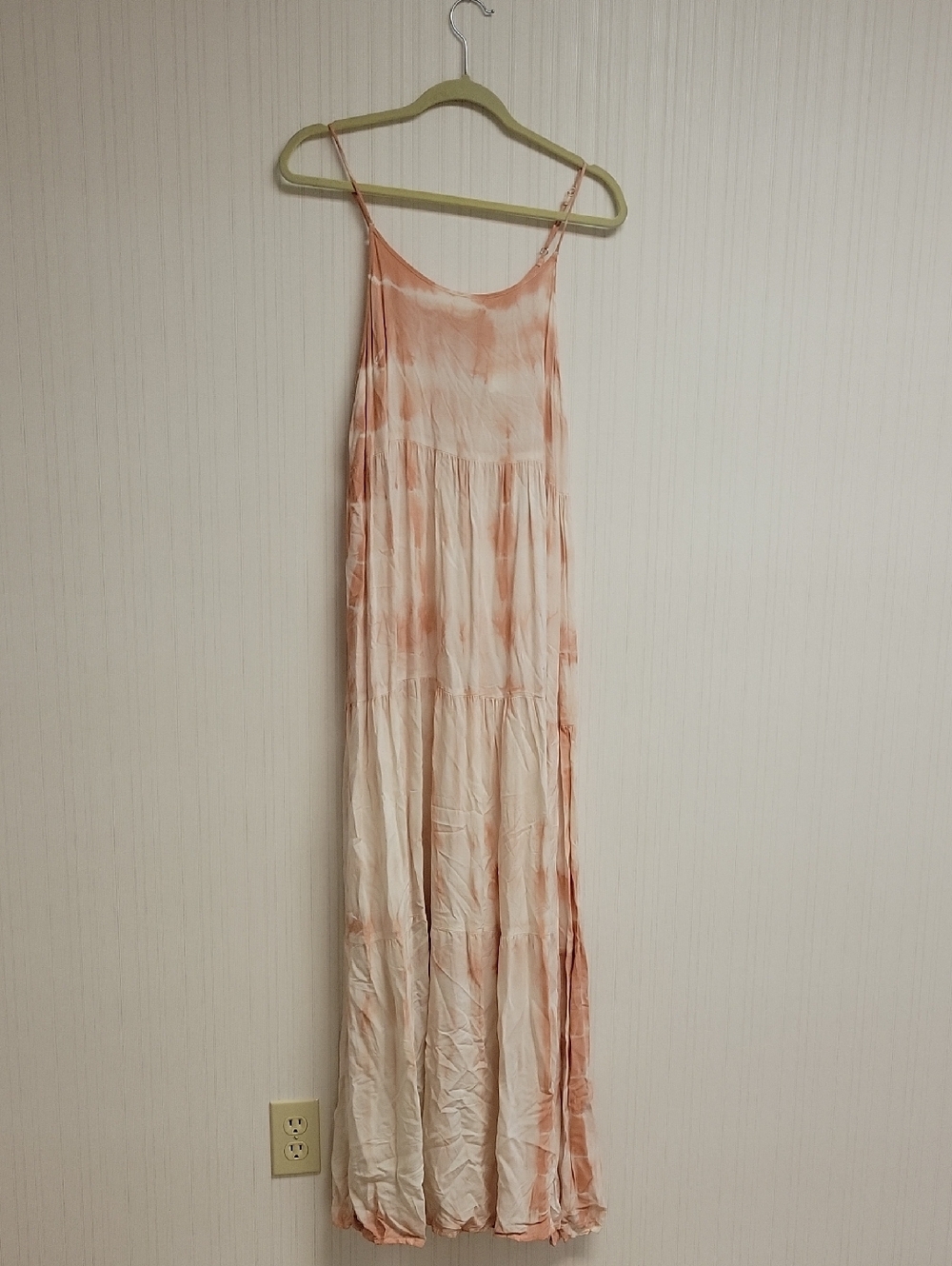 Good Luck Gem Rose & Cream Tie-Dye Spaghetti Strap Maxi Dress Small New Hippie